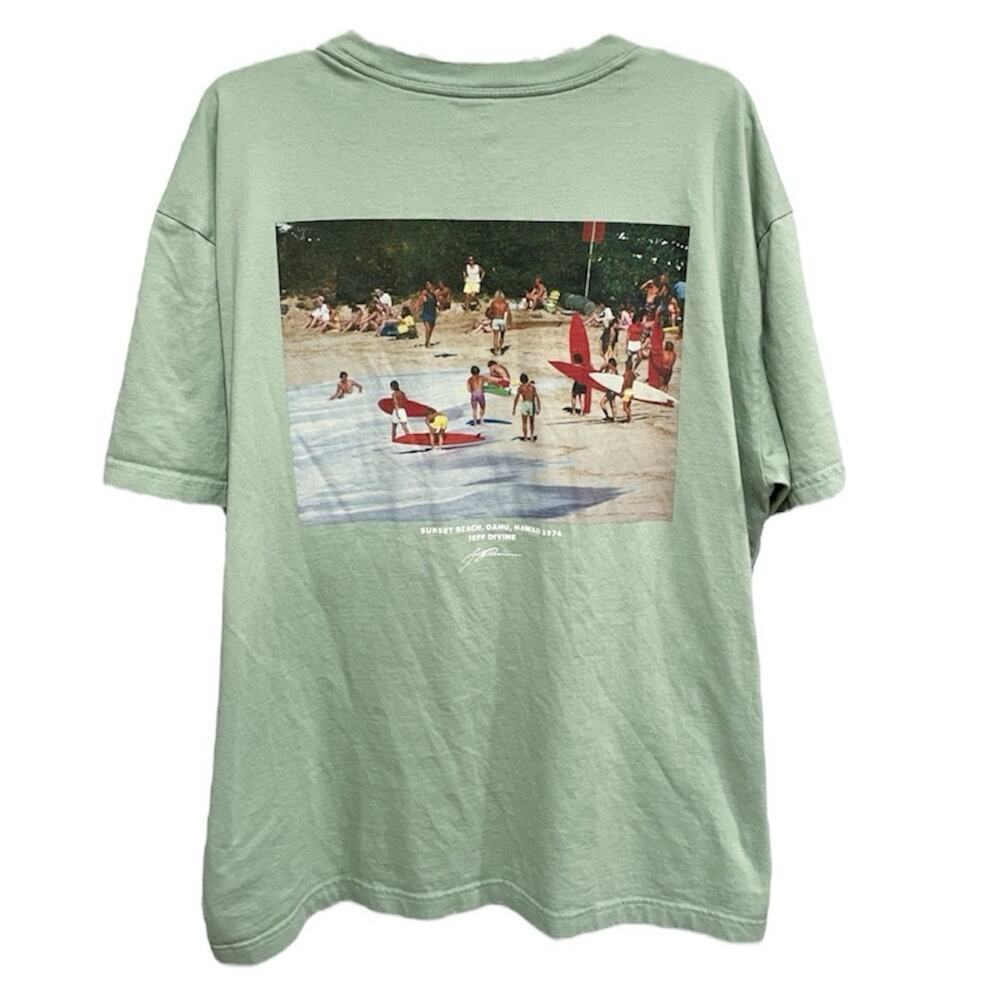 Gap x Jeff Divine Mens Retro Surfing Pocket Tee Size XL Green Large Back Graphic